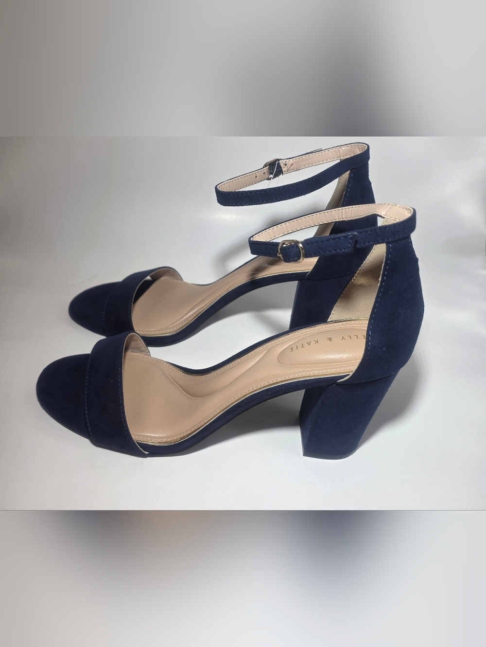 Kelly & Katie Womens Heels Size 10M Navy Blue Ankle Strap Block Heel Sandals NEW